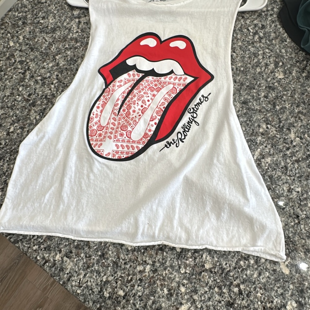 Rolling Stones White Tank Top with Red Lips Graphic